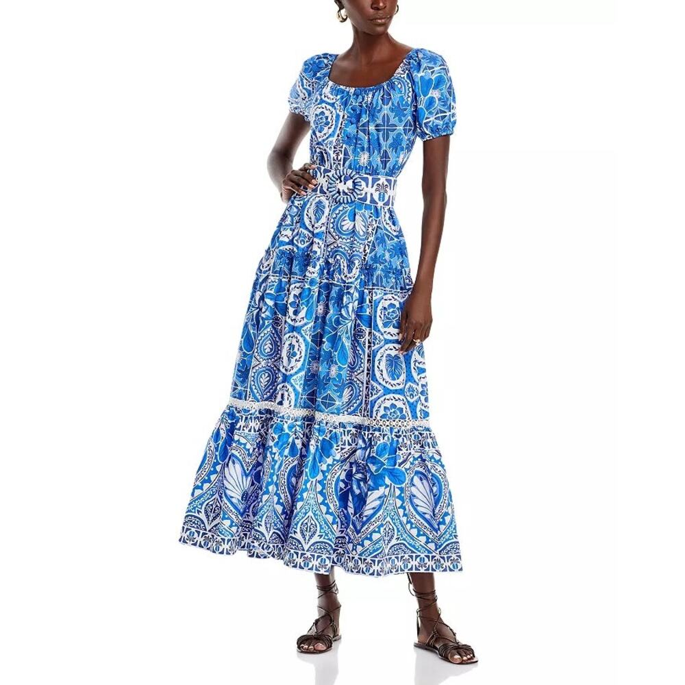 FARM RIO ACTIVE  blue tile dream maxi dress Size Small